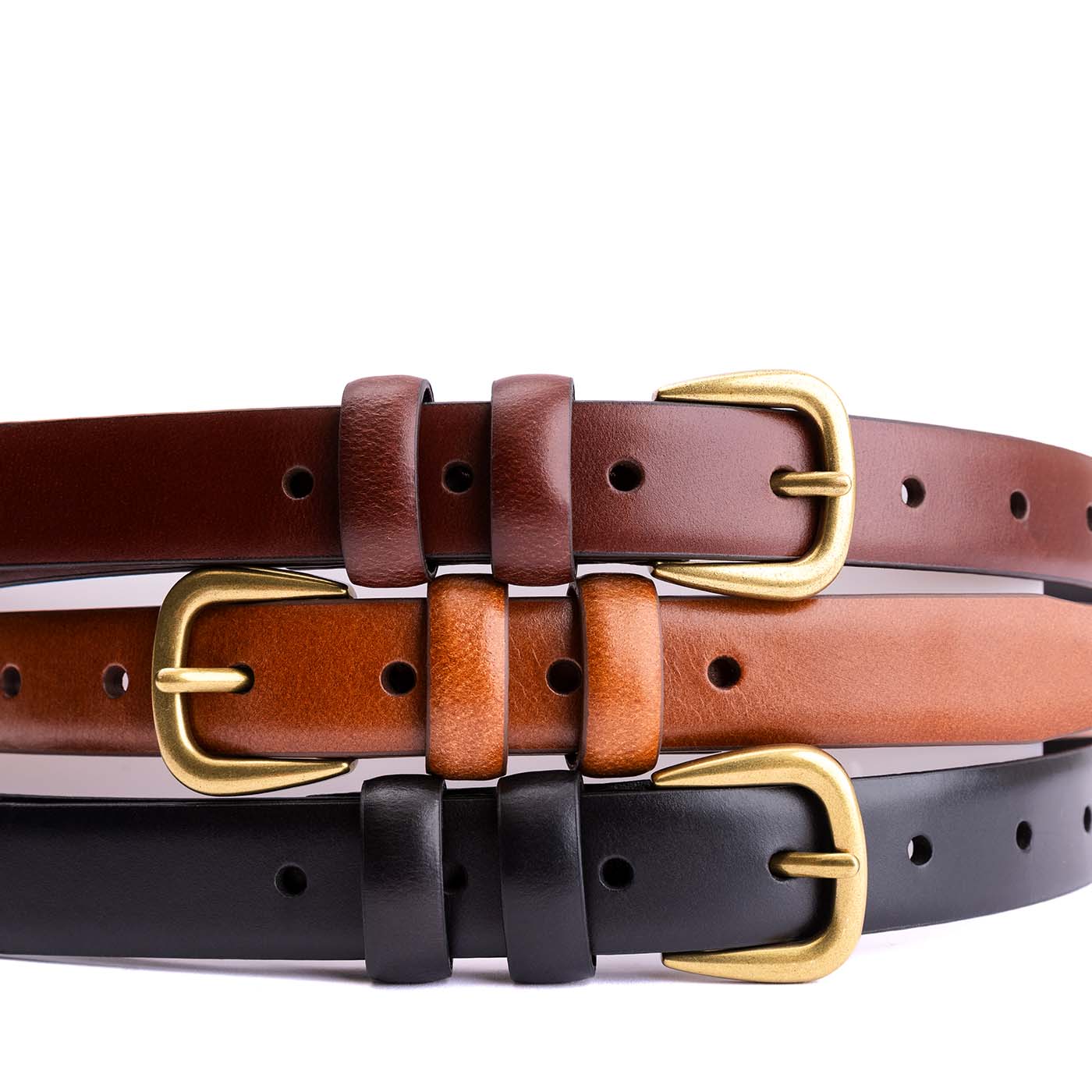 Women's Slim Double Loop Leather Belt